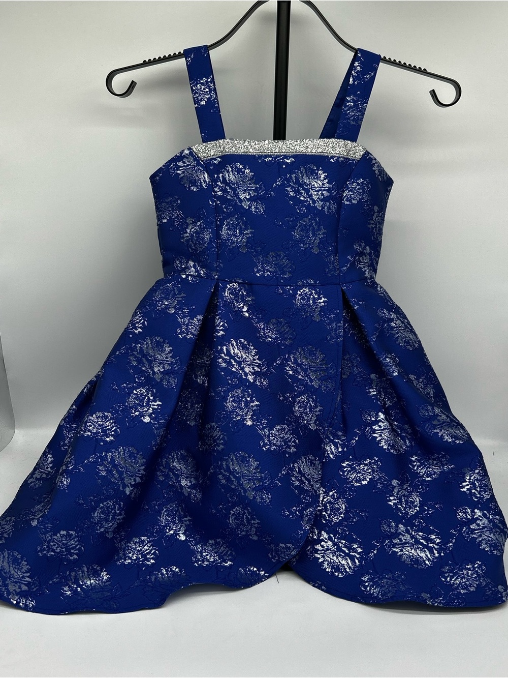 Bonnie Jean Royal Blue Dress with Silver Floral Accents Size 8
